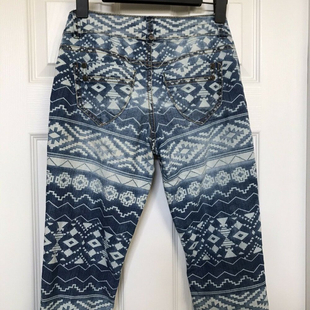 Hot Kiss Skinny Lily Blue White Aztec Pattern Jeans Size 1 Good Worn Condition - Picture 8 of 11